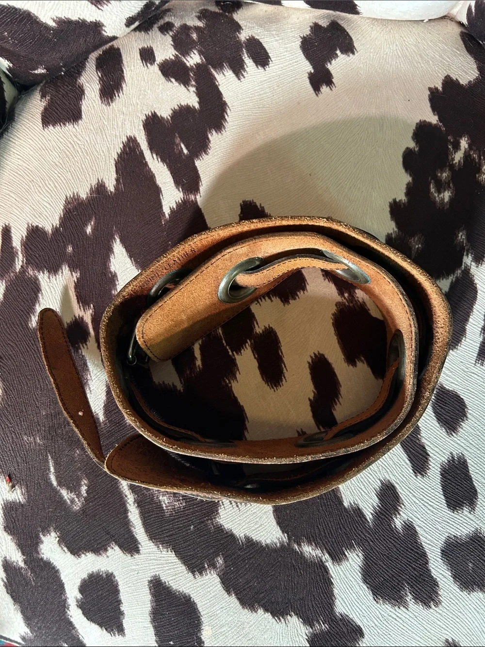 Vintage French Leather Grommet Belt Cognac Brown M